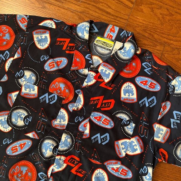 City Life Urban All Over Graphic Short Sleeve Button Up Size 2XL XXL Retro Urban - Picture 4 of 9